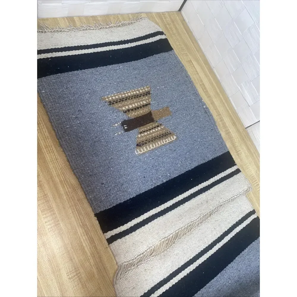 Vtg. Southwestern Mexican Hand Woven Rug Runner Wall Hanging Chimayo 14.5”x40”